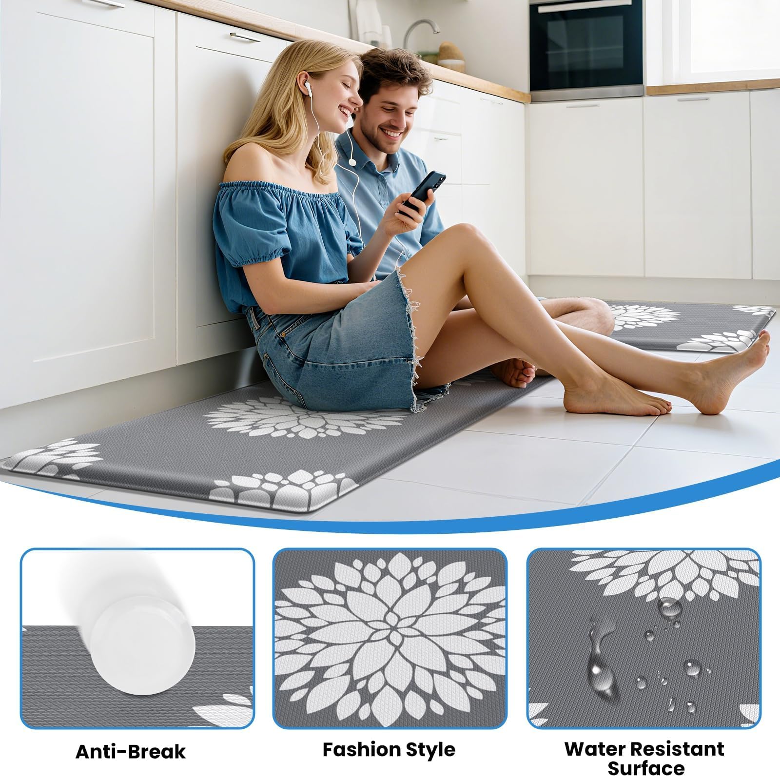DailyCuddles kitchen-laundry-door grey mat in natural home setting.