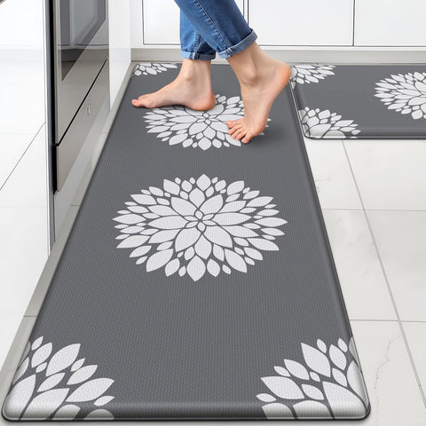 DailyCuddles kitchen mat 2pcs setup in grey for comfortable standing while cooking.