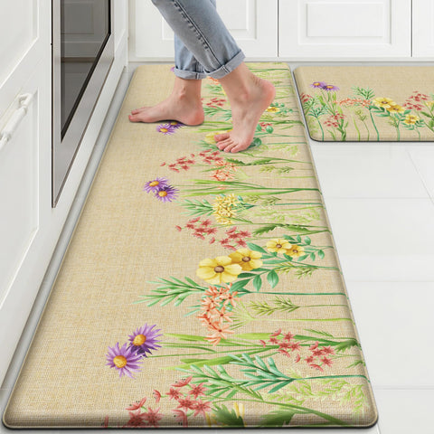 DailyCuddles large floral kitchen mat provides generous coverage for cooks