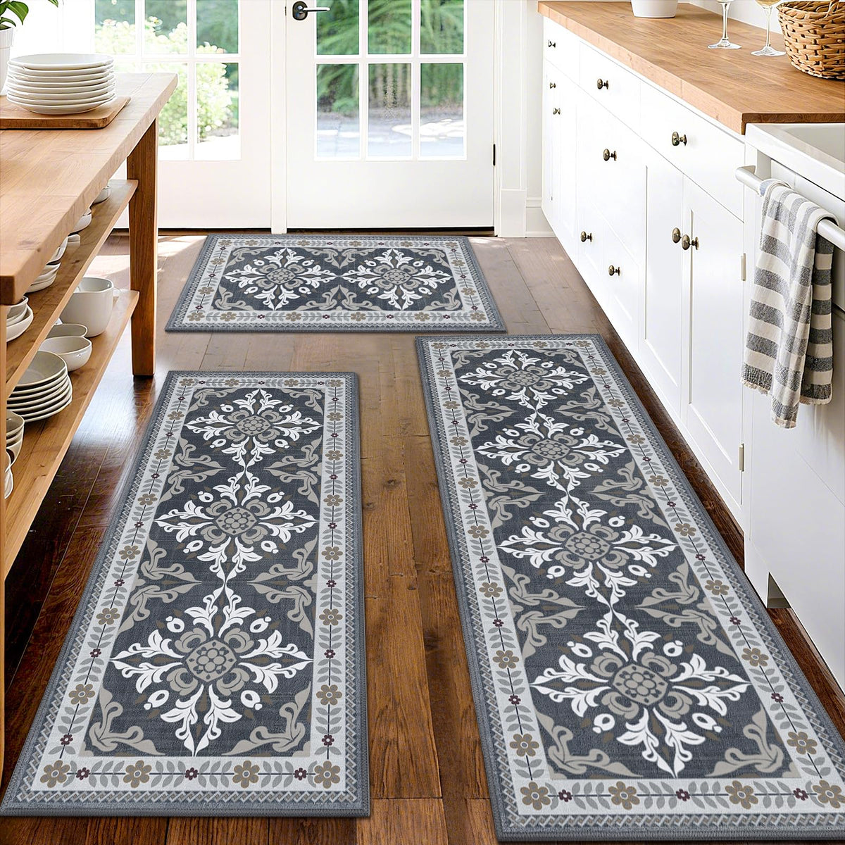 DailyCuddles kitchen rug 20x32 grey with non-slip backing for safer footing.