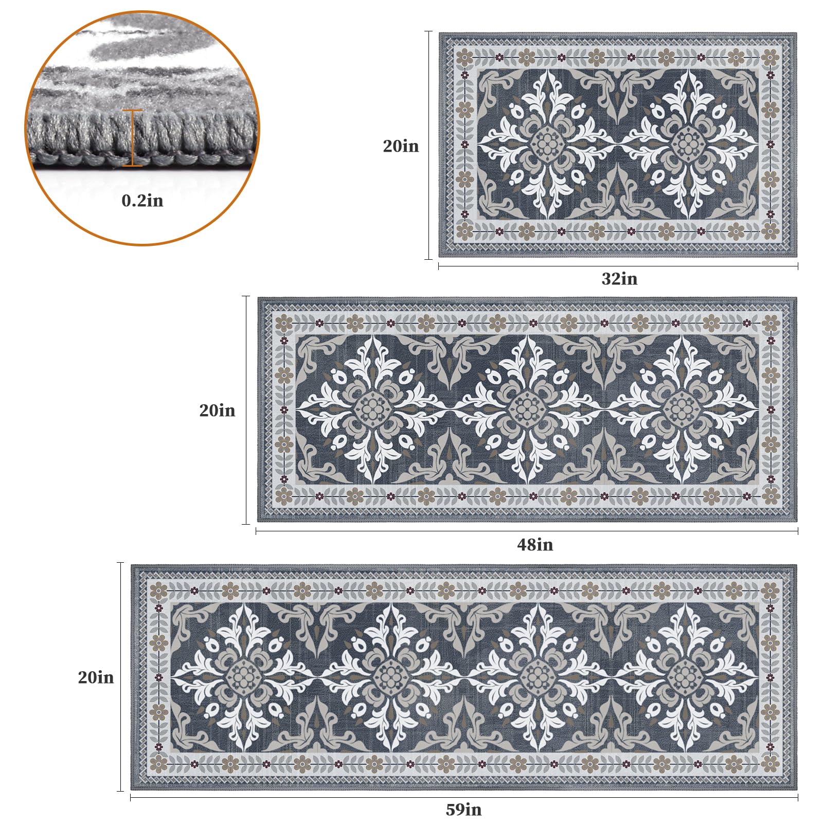 DailyCuddles kitchen mat 20x48 grey, easy to clean for busy kitchens.
