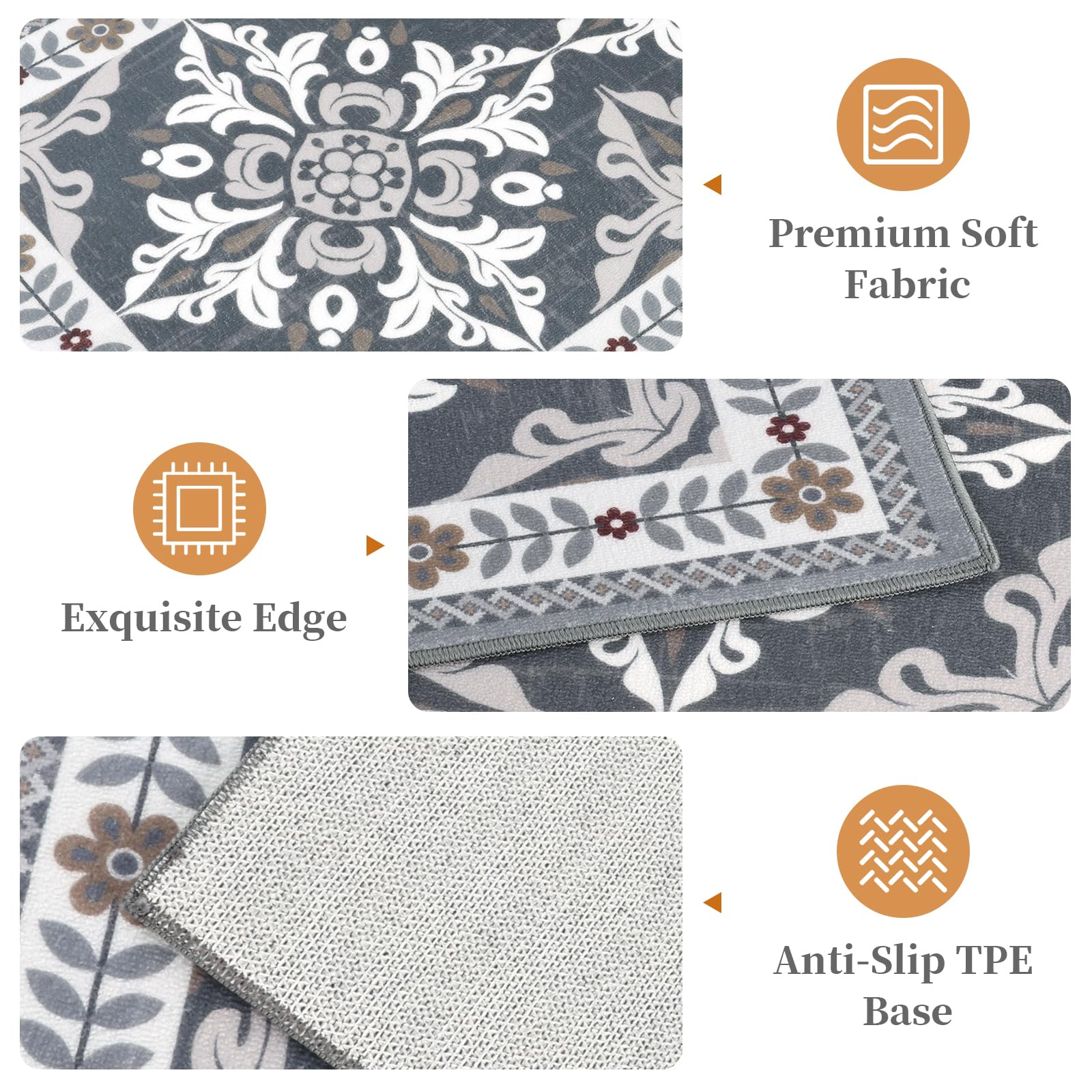 DailyCuddles kitchen rug 20x59 grey with durable edge and anti-slip backing.