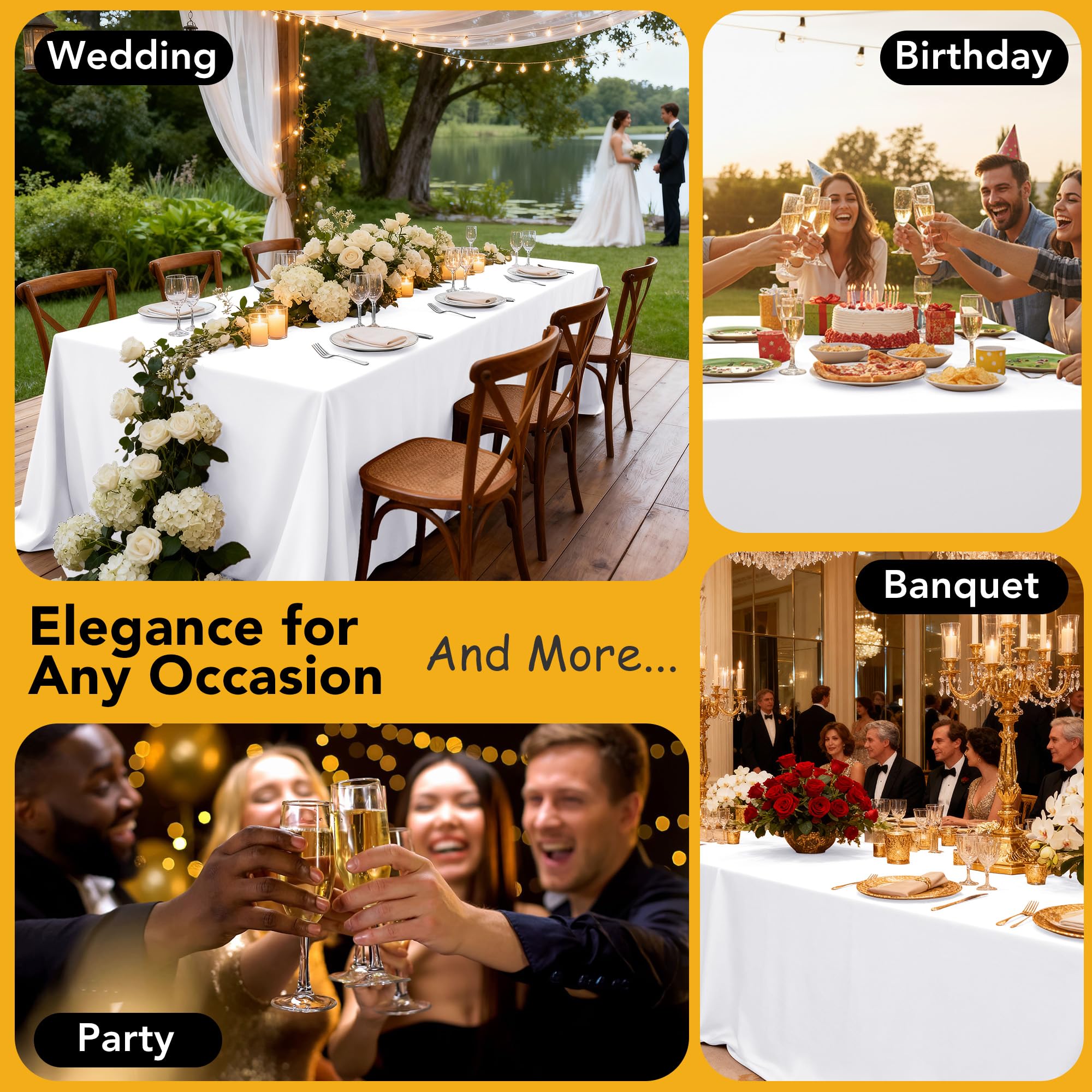 Dailyset 10-pack white tablecloths provide coverage for multiple tables