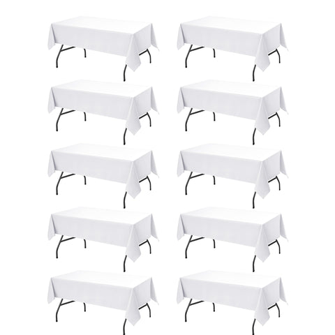 Dailyset white tablecloth 60x102 on a rectangle table, stain-resistant for easy cleanup