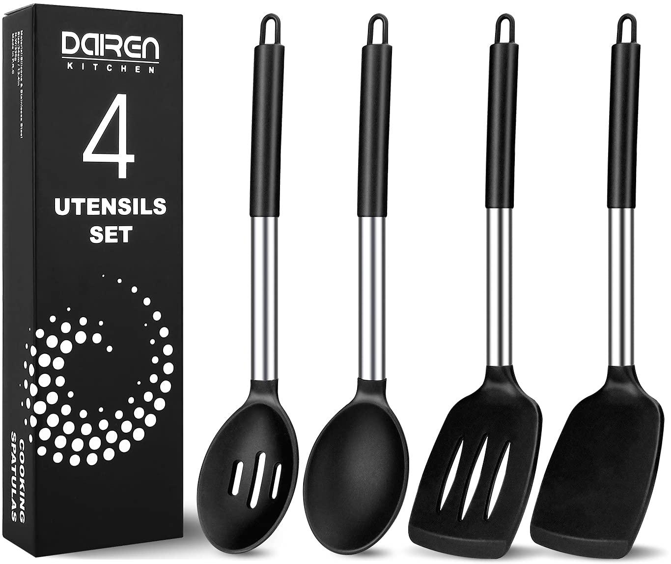 DaiRen Kitchen silicone slotted spoon for draining liquids while cooking.