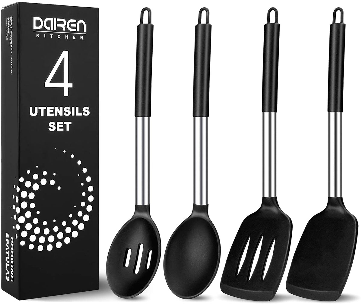 DaiRen Kitchen silicone slotted spoon for draining liquids while cooking.