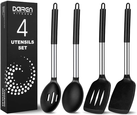 DaiRen Kitchen silicone slotted spoon for draining liquids while cooking.