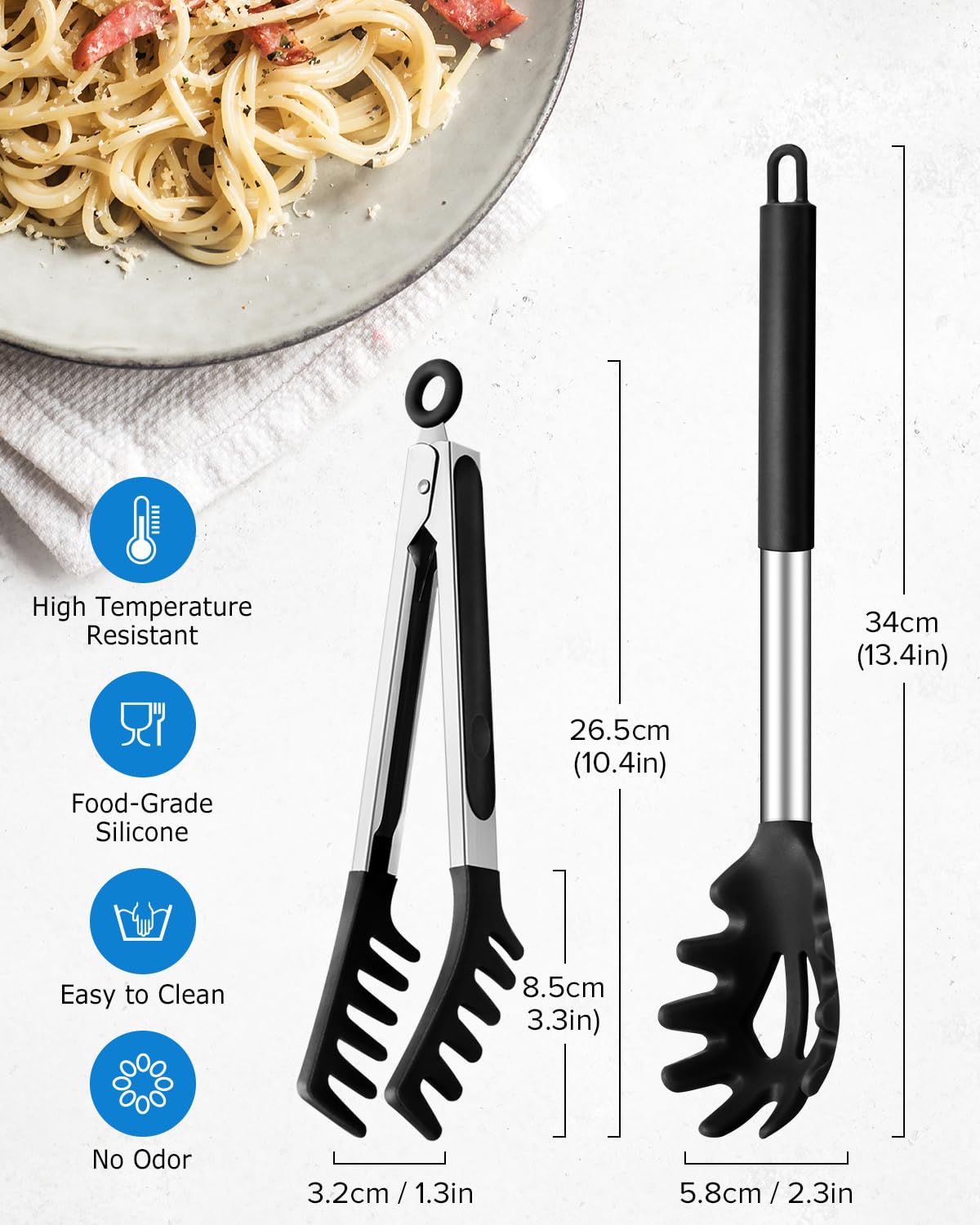 DaiRen Kitchen silicone head with teeth helps lift pasta without drops.