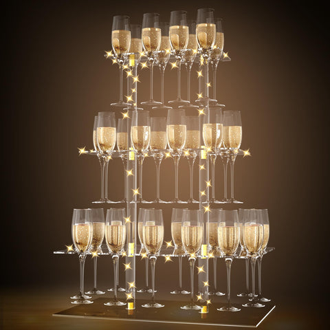 DaJi-U Champagne Display Stand with 32 slots showcases glassware as a stunning centerpiece.