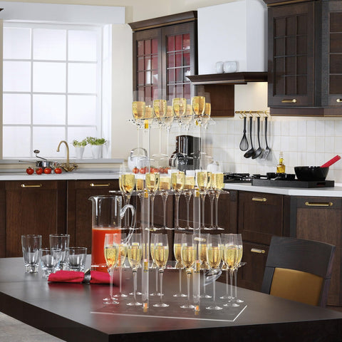 DaJi-U Champagne Flute Wall Holder saves space while keeping stems accessible.