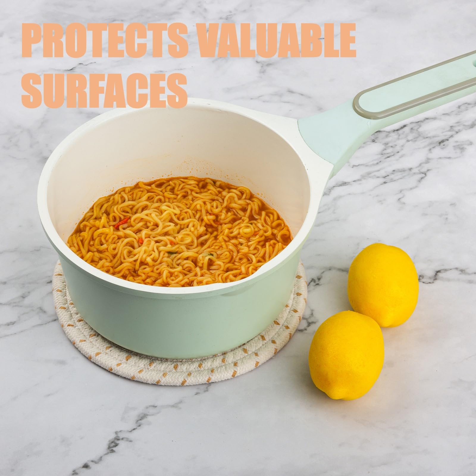 Pot rests on Dakartoon heat-resistant pads to protect tabletops during serving.