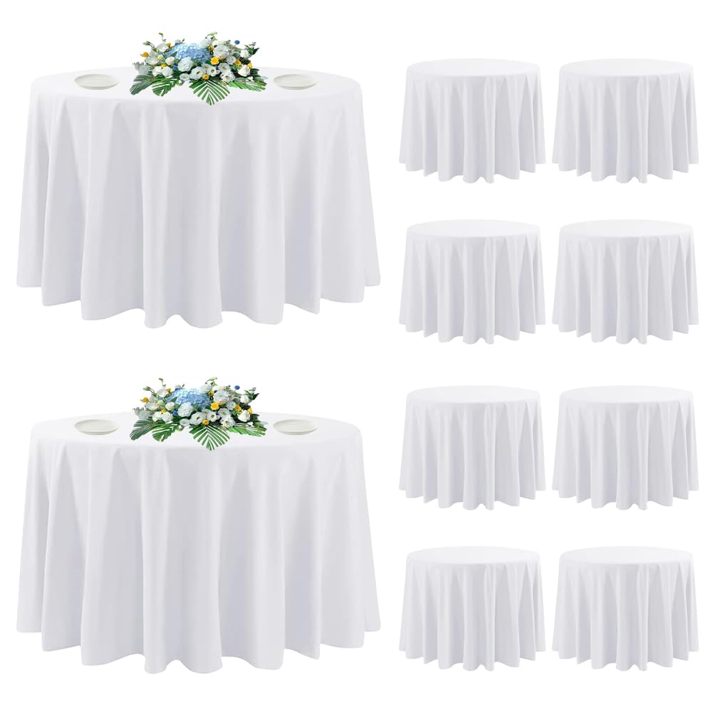 DAKKIONY 10-pack round tablecloths laid out for easy event prep
