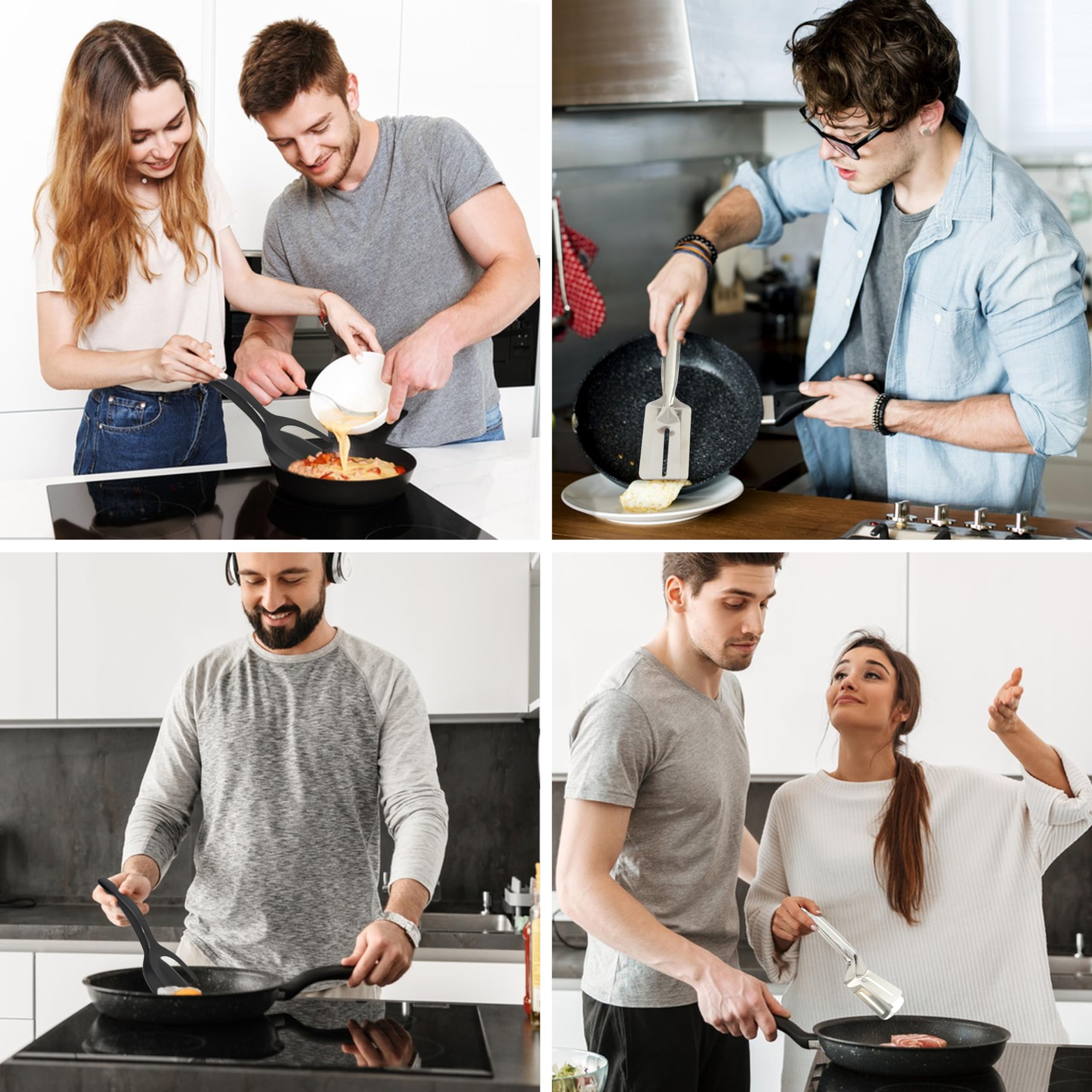 DAKRAJ kitchen setup with egg flipping and grilling tools in use