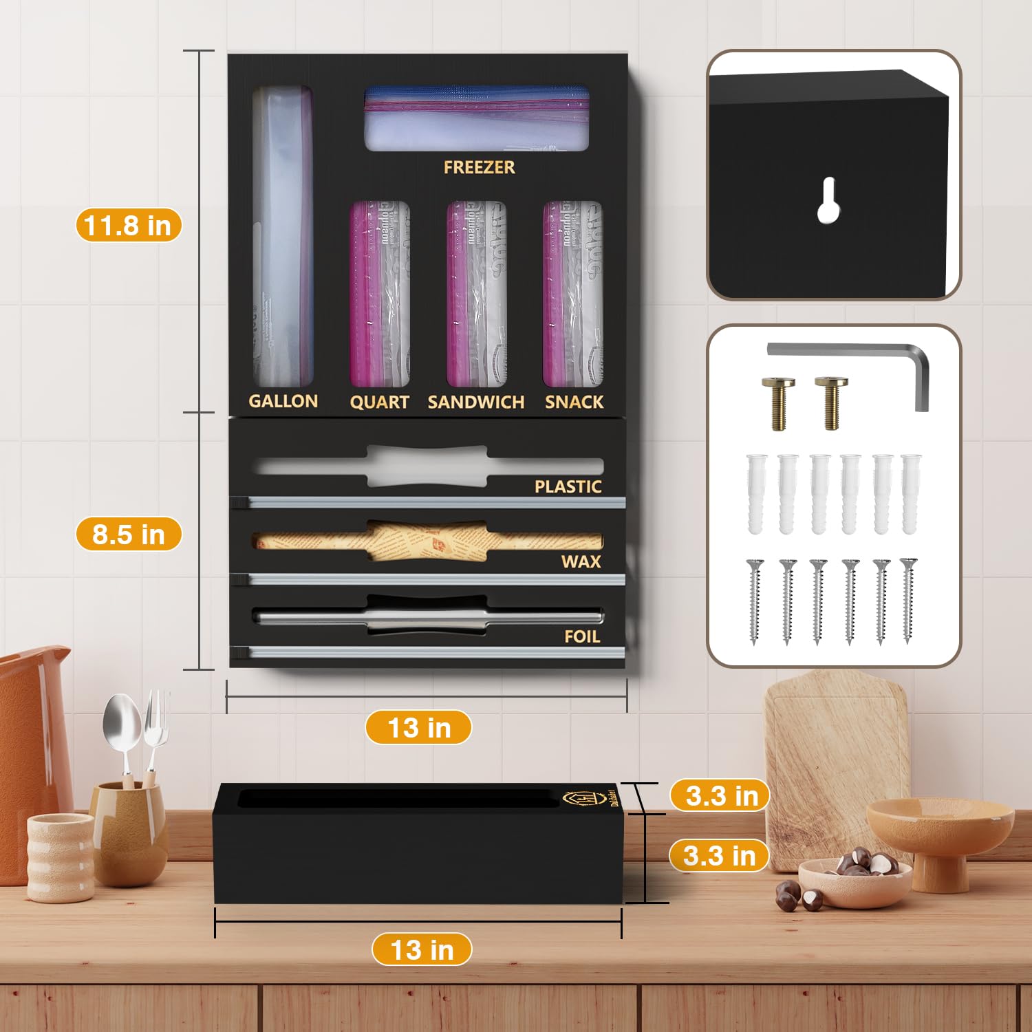 DALSHABET bag organizer for sandwich, quart, snack and gallon bags
