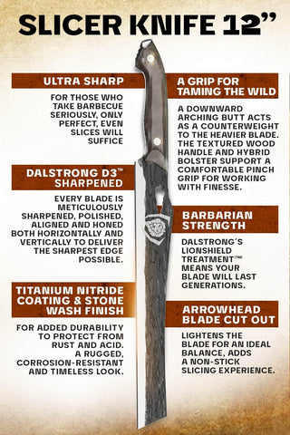 Dalstrong Barbarian blade with arrowhead cutout for lighter handling