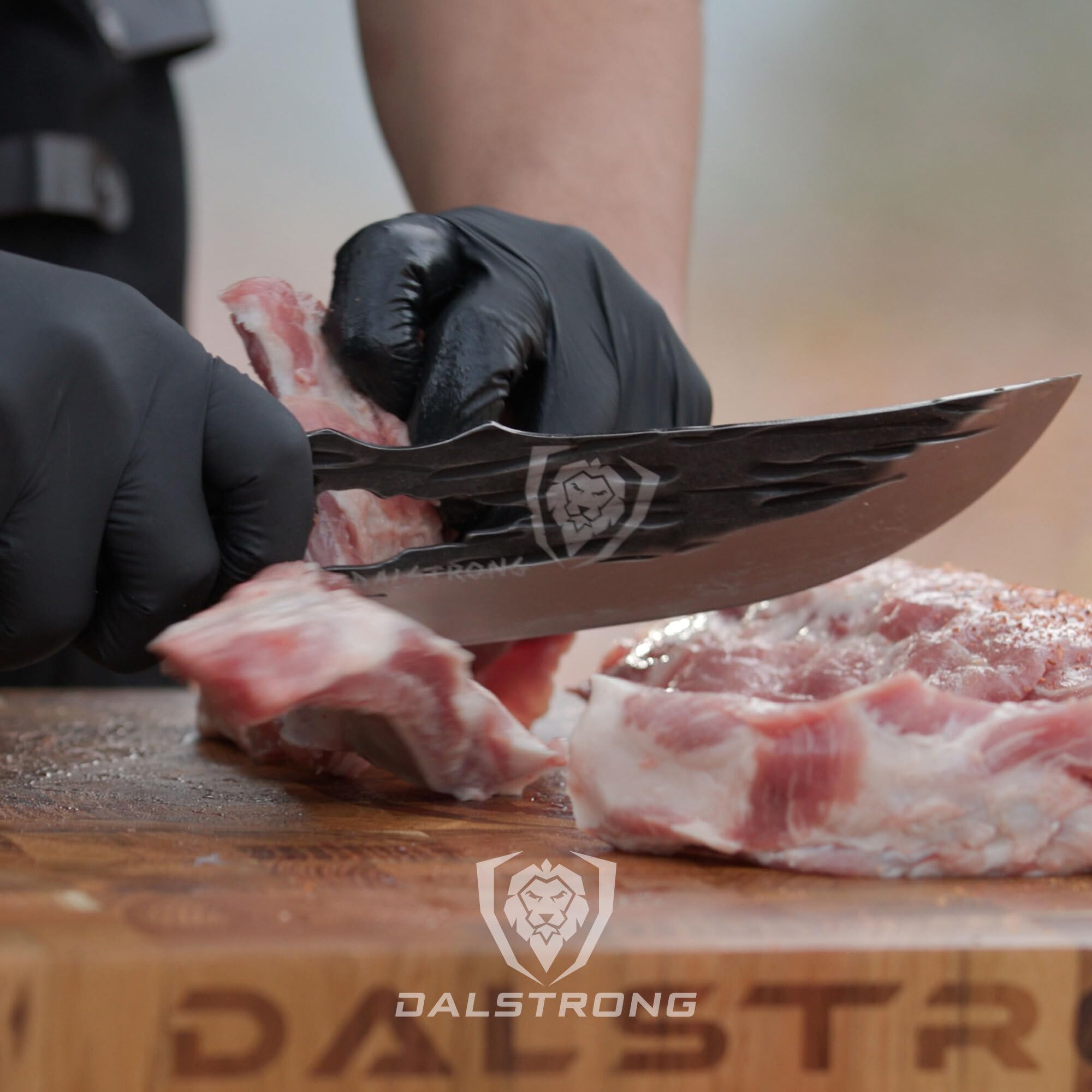 Dalstrong Barbarian knife blade close-up during prep tasks