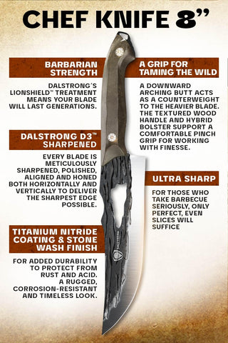 Dalstrong Barbarian knife with genuine leather sheath for safe transport