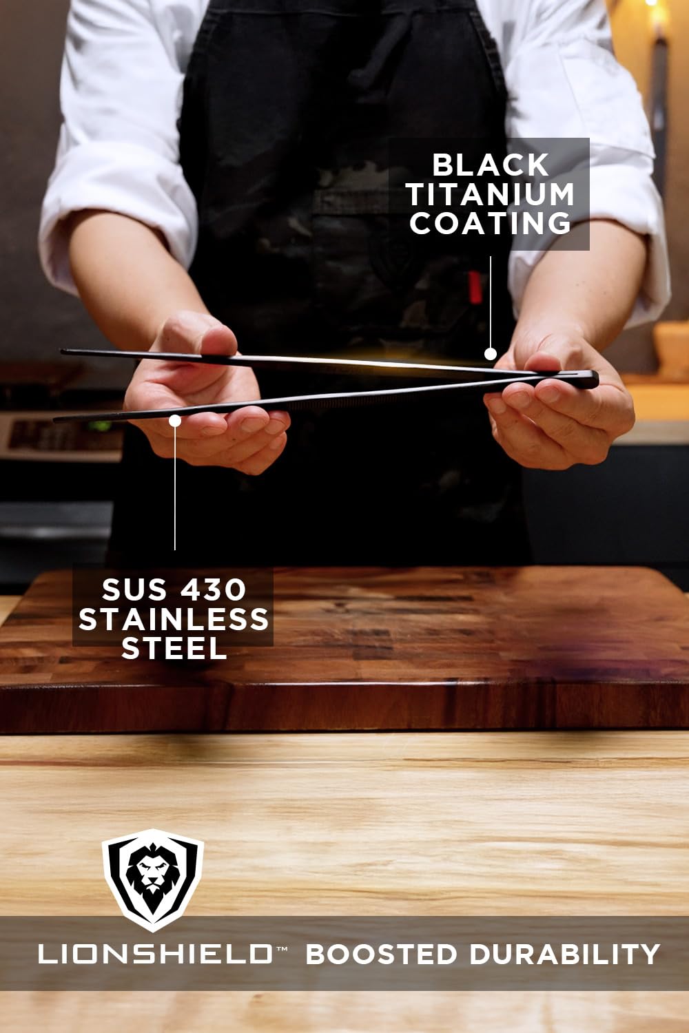 Dalstrong ergonomic design provides comfortable use during plating tasks.
