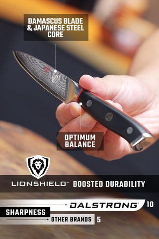 Dalstrong full tang and triple rivets ensure robust balance during prep work