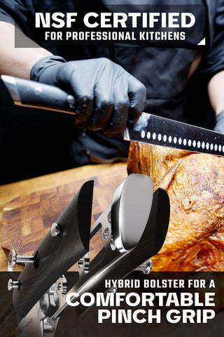 Dalstrong G10 handle ergonomic design for ambidextrous comfort in busy kitchens.