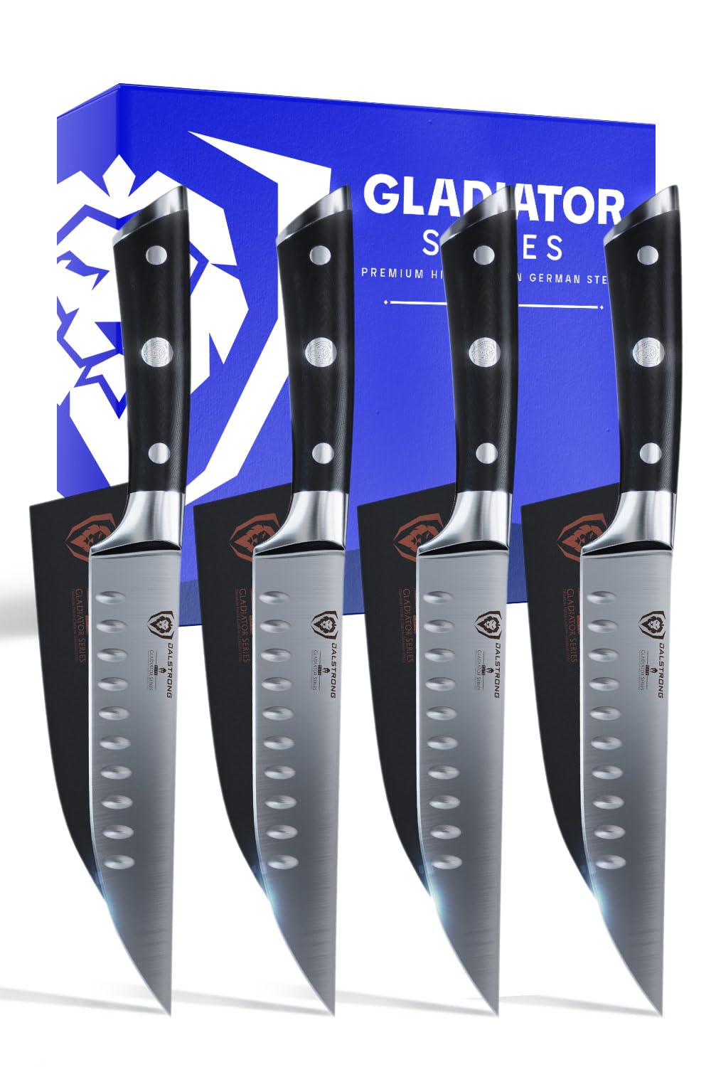 Dalstrong Gladiator Elite blade close-up for precise steak slicing.
