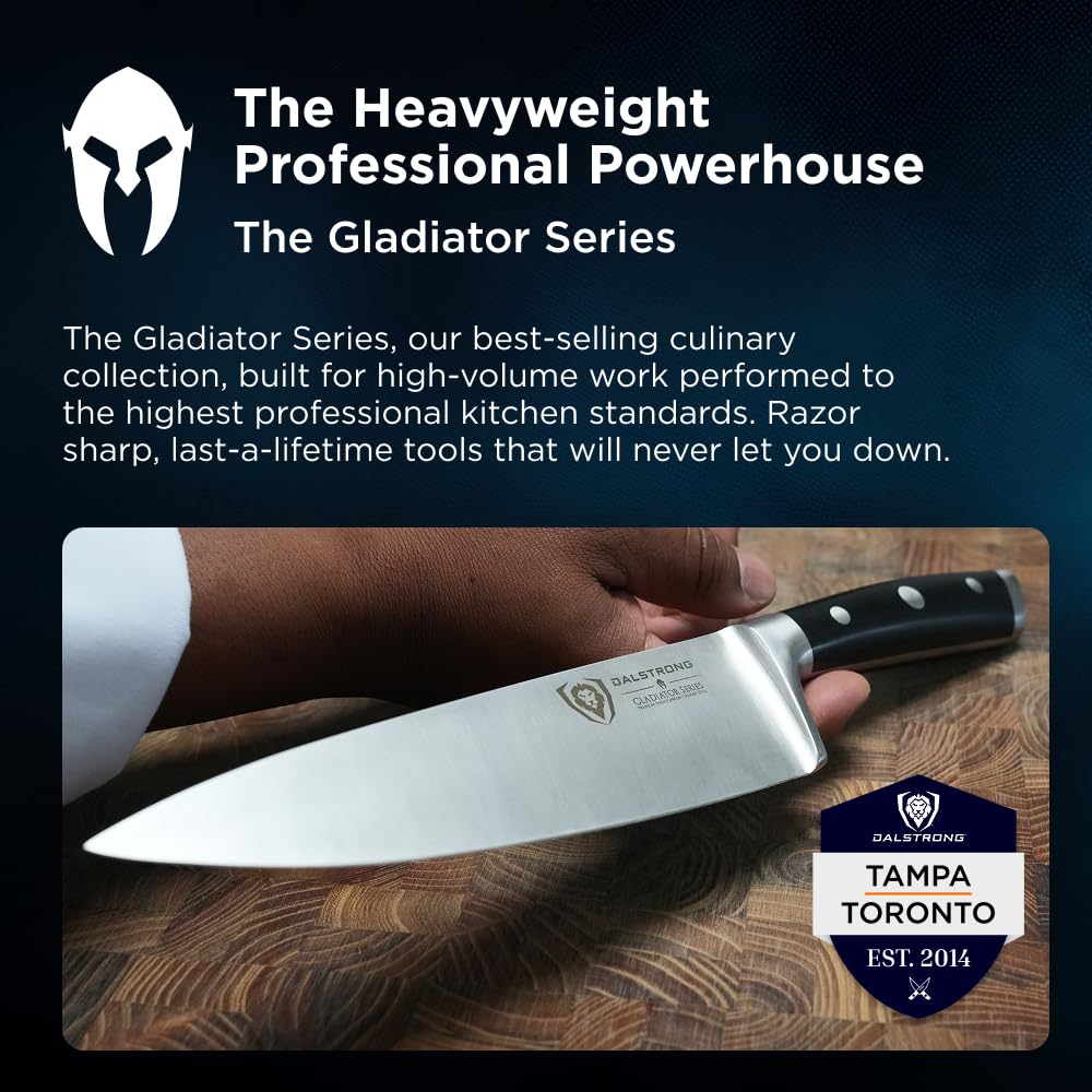 Dalstrong Gladiator Elite 8in razor edge enables effortless slicing