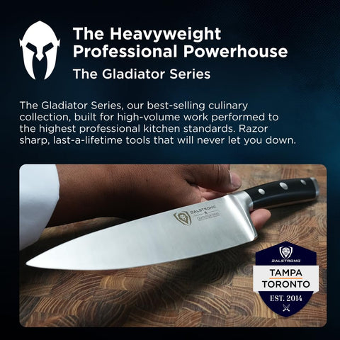 Dalstrong Gladiator Elite 8in razor edge enables effortless slicing