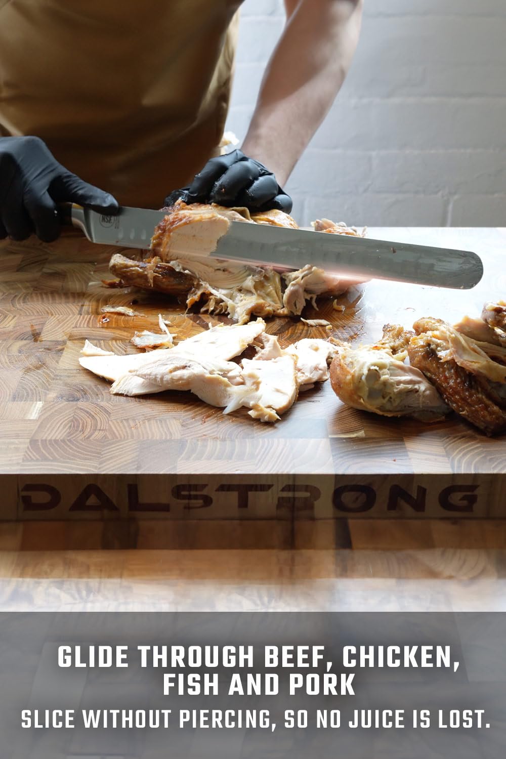 Dalstrong high-carbon German steel blade delivers edge retention and performance.