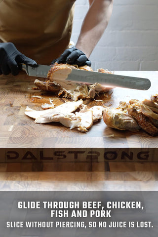Dalstrong high-carbon German steel blade delivers edge retention and performance.