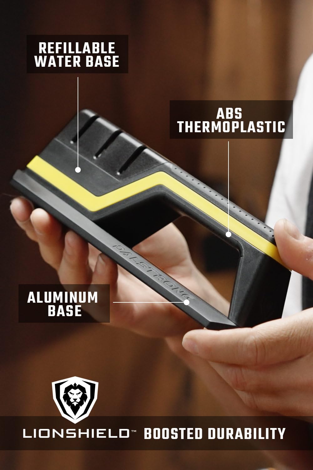 Dalstrong Hornet sharpener 400 grit wheel maintains edges during routine sharpening