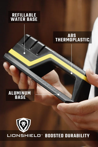 Dalstrong Hornet sharpener 400 grit wheel maintains edges during routine sharpening