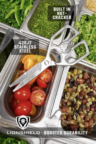Dalstrong kitchen scissors with detachable blade for easy cleaning and versatile use.