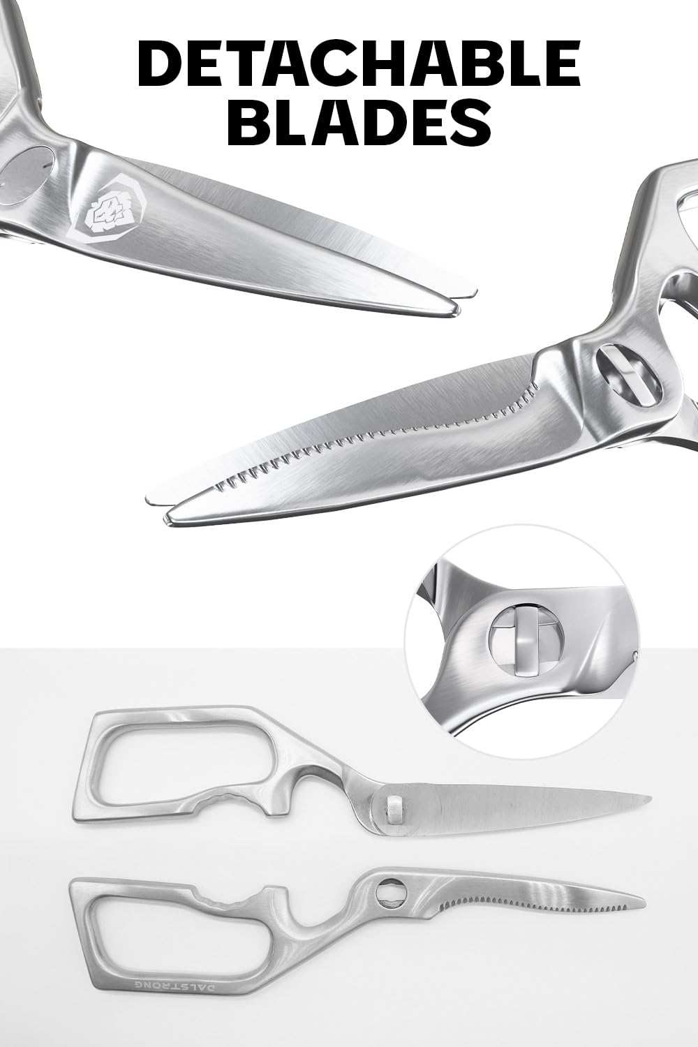 Dalstrong heavy-duty kitchen scissors provide a strong grip for tough tasks.