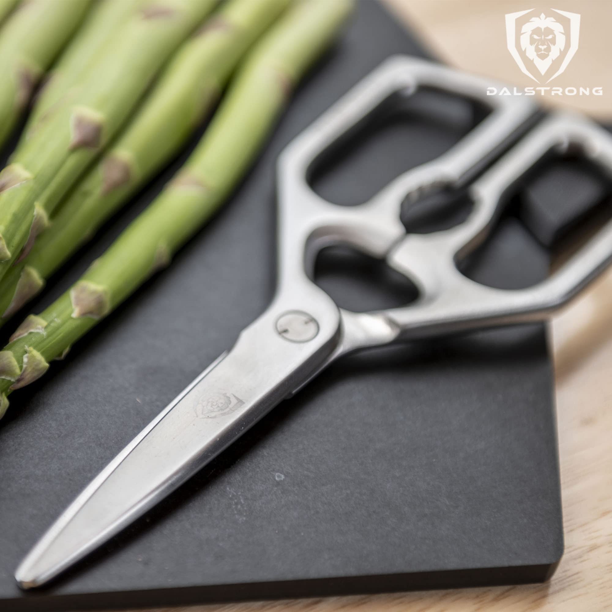 Dalstrong scissors opening packages quickly to save time in the kitchen.