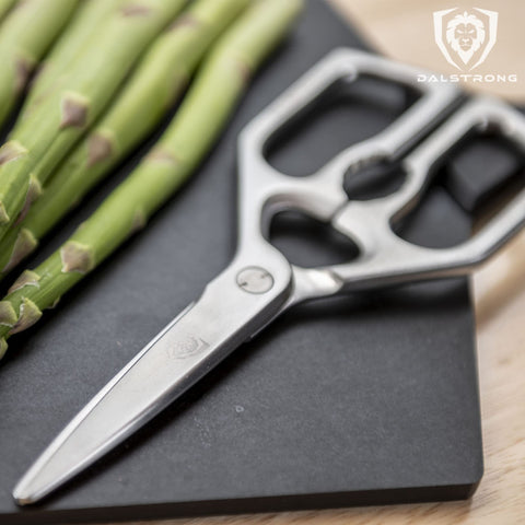 Dalstrong scissors opening packages quickly to save time in the kitchen.