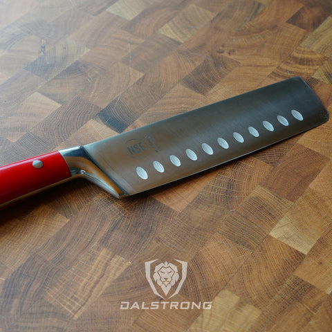 Dalstrong Nakiri 7in Gladiator chef-ready setup supports efficient vegetable prep.