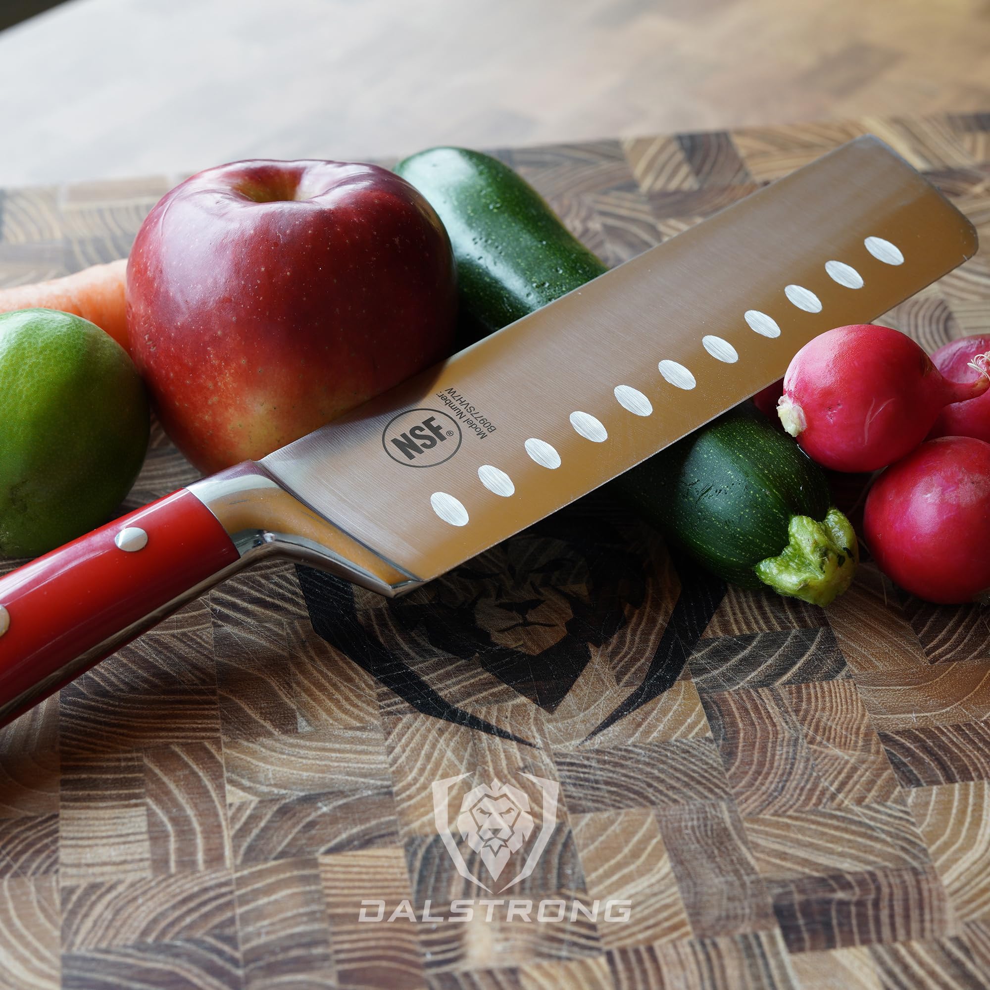 Dalstrong Nakiri 7in Gladiator ergonomic grip enables comfortable extended prep.