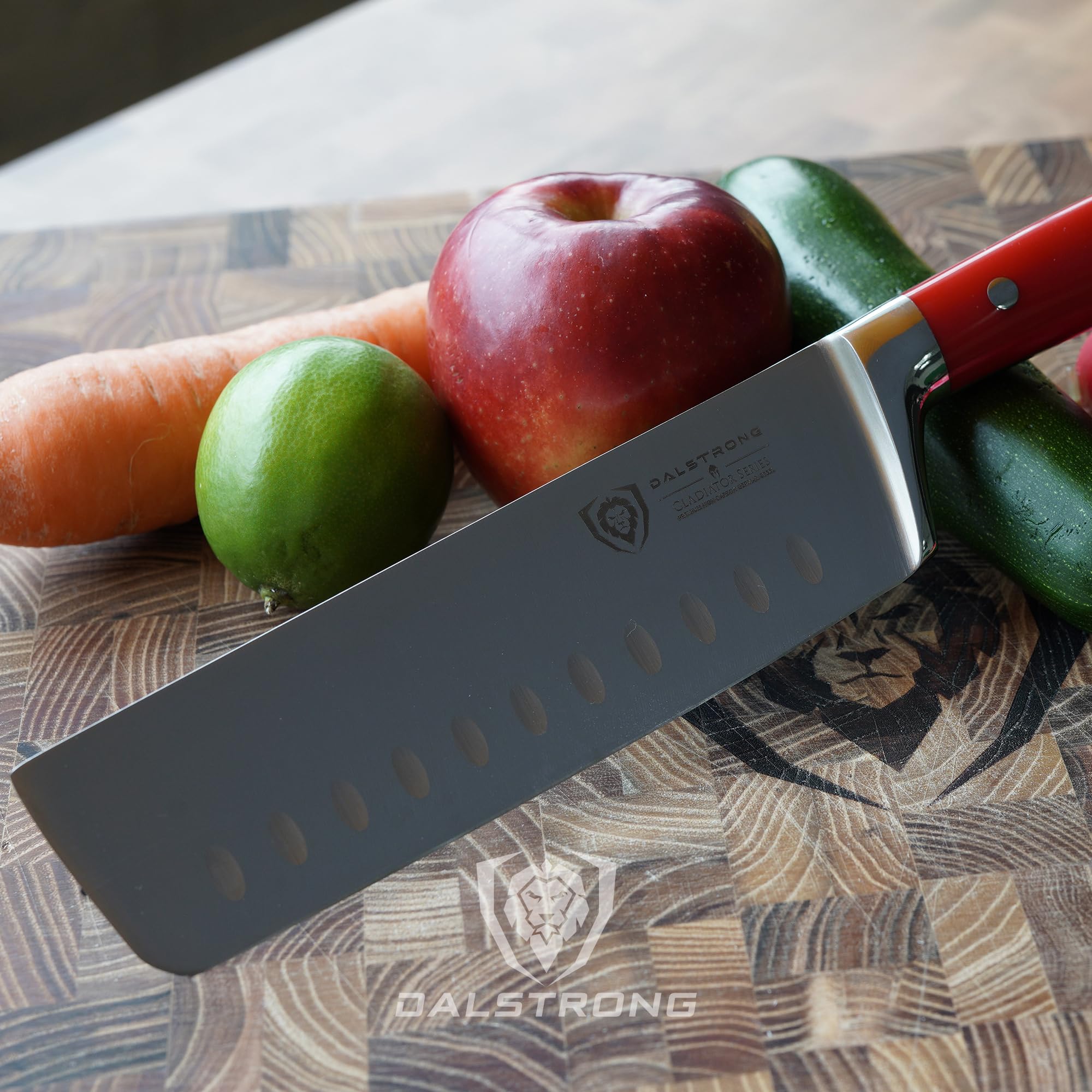 Dalstrong Nakiri 7in Gladiator NSF-certified knife for kitchen reliability.