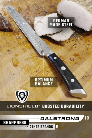 Dalstrong NSF certified slicer for safe hygienic food preparation.