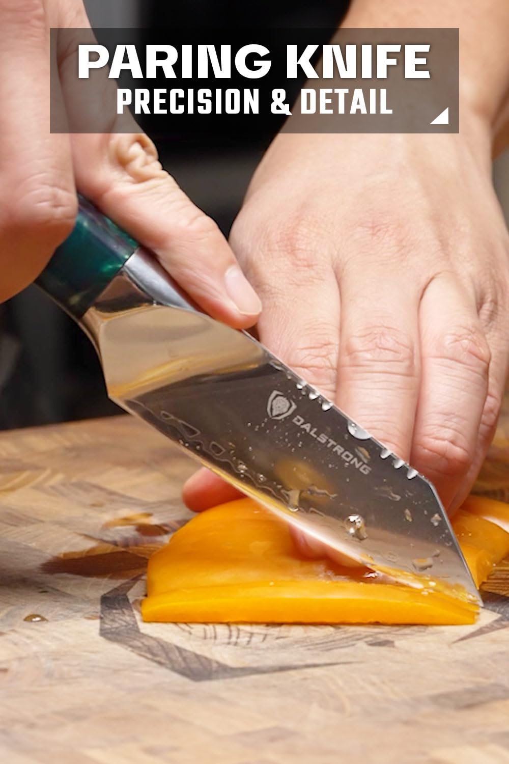 Dalstrong Valhalla 4-inch paring knife celestial-resin-handle close-up for premium grip