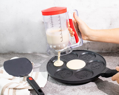 Dalup pancakes pourer mess-free dispensing reduces countertop drips.