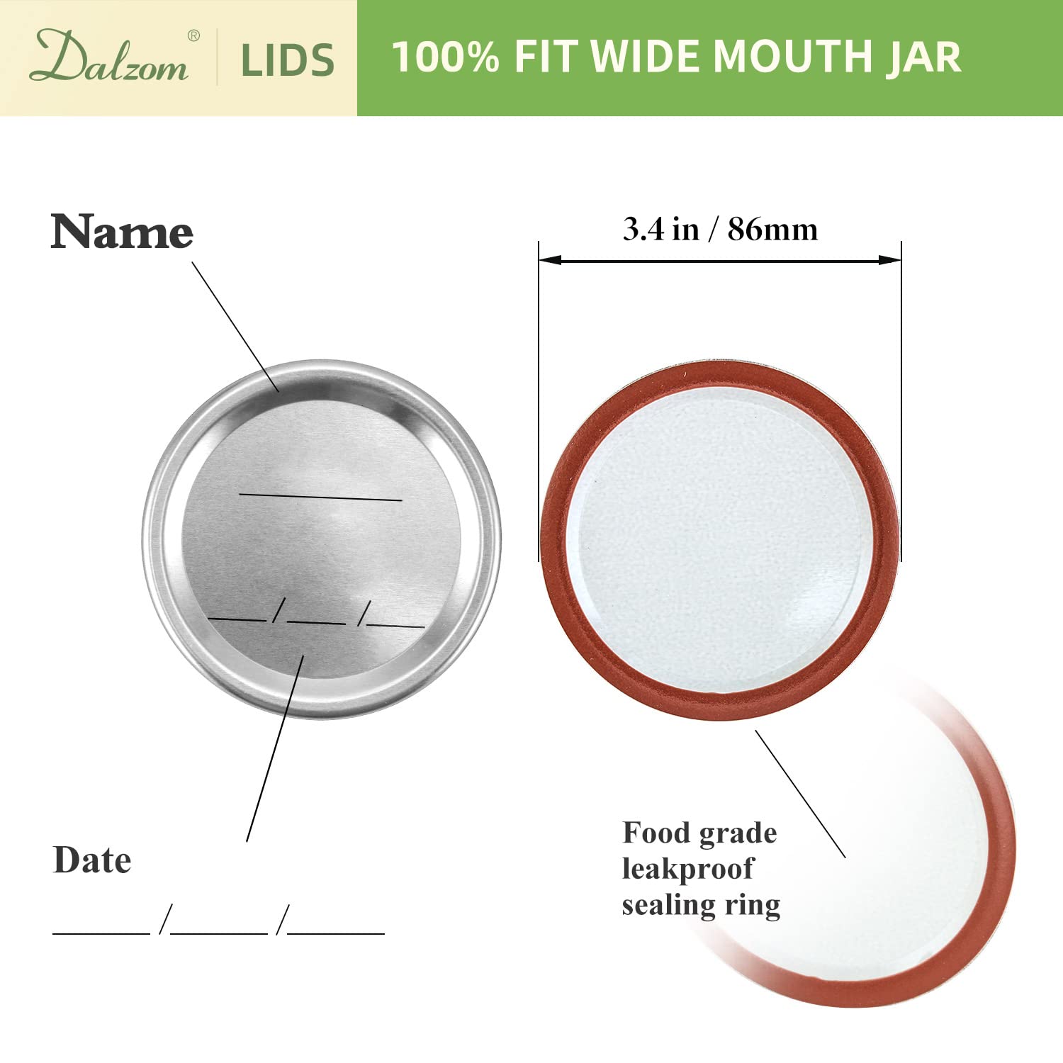 Dalzom food-grade metal lids with BPA-free seals provide reliable one-time use performance