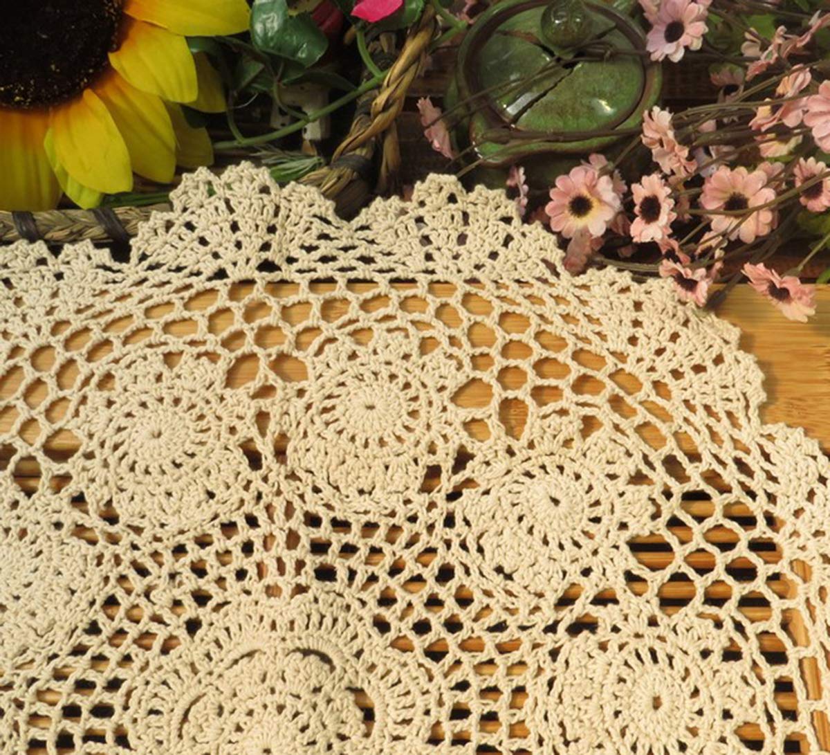 Damanni crochet lace closeup shows delicate flower motif and craft detail