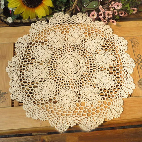 Damanni beige cotton crochet round tablecloth 16 inch set for elegant dining