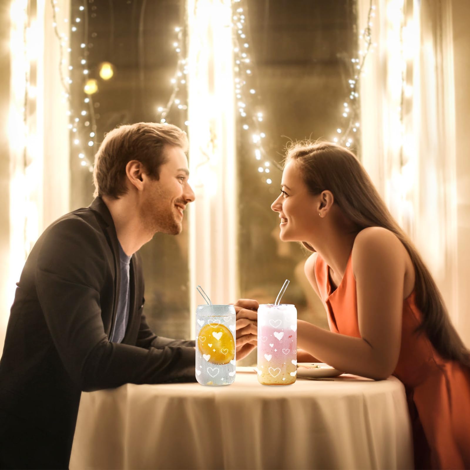 DAMCONME clear heart design on glass enhances a romantic, modern beverage aesthetic.