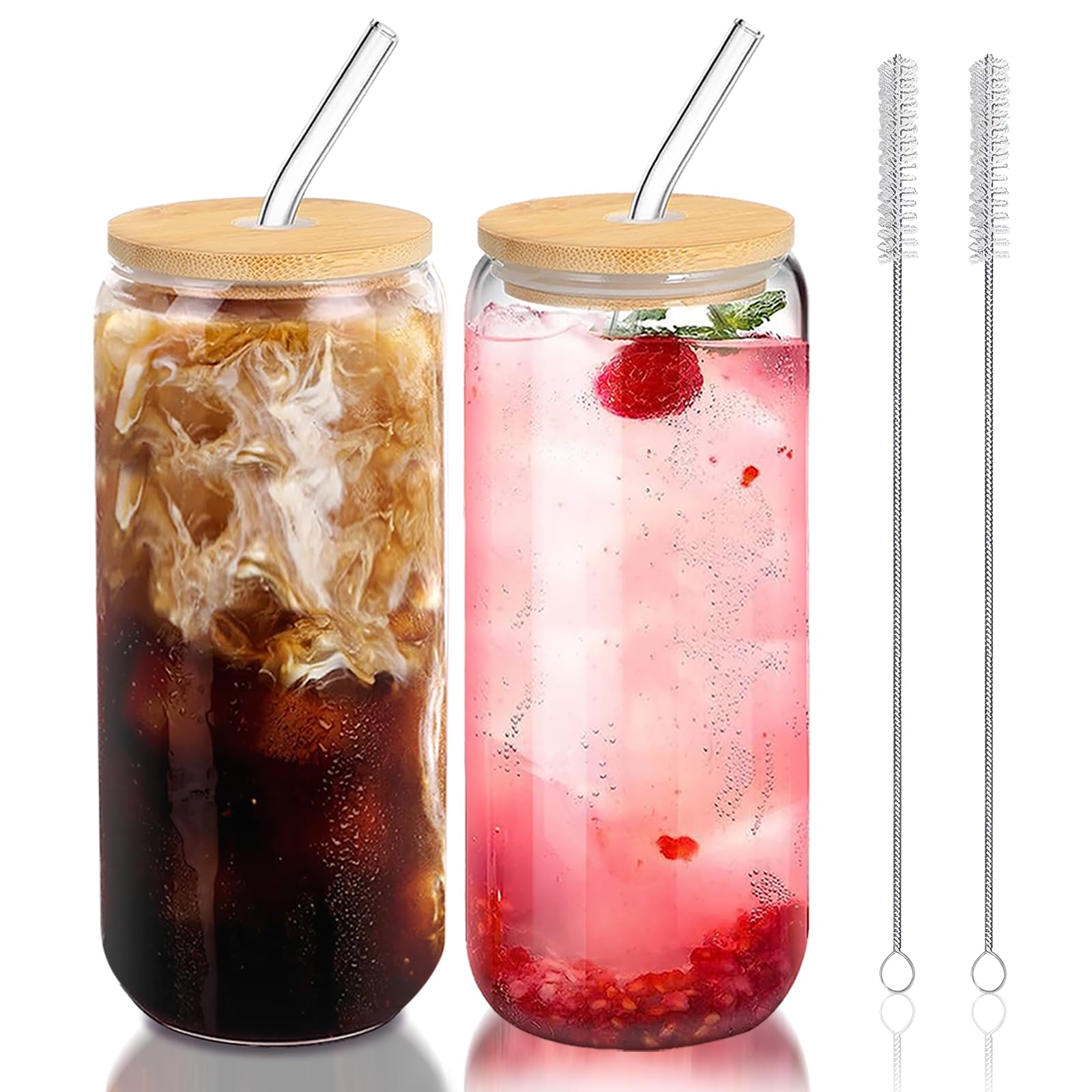 Damconme glass cups set front view 20 oz ideal for iced coffee and cold beverages
