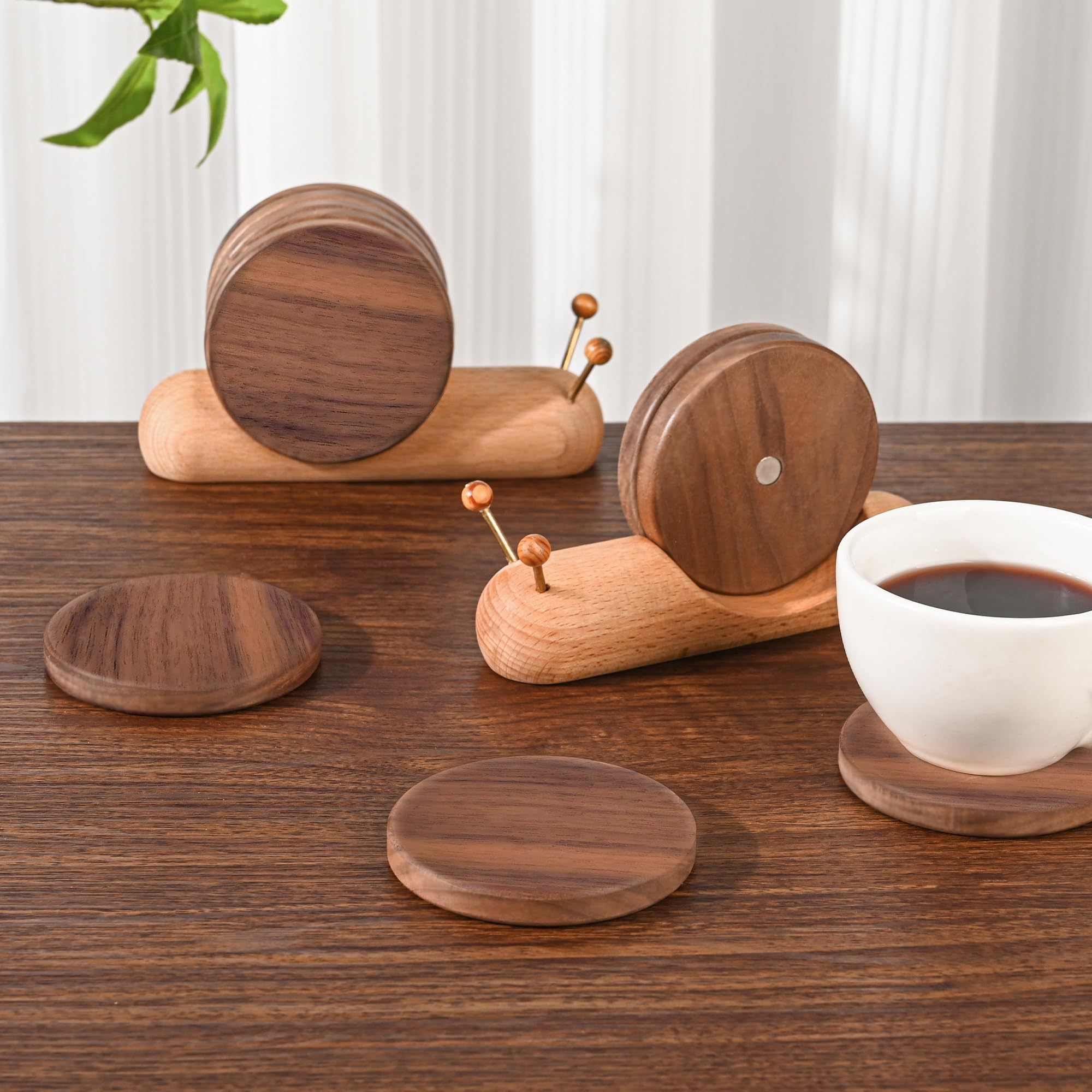 Damuzhi black walnut and brass coaster highlights unique wood grain for warm decor