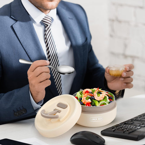 Dandat beige lunch container shows durable, easy-to-clean stainless steel for daily use.