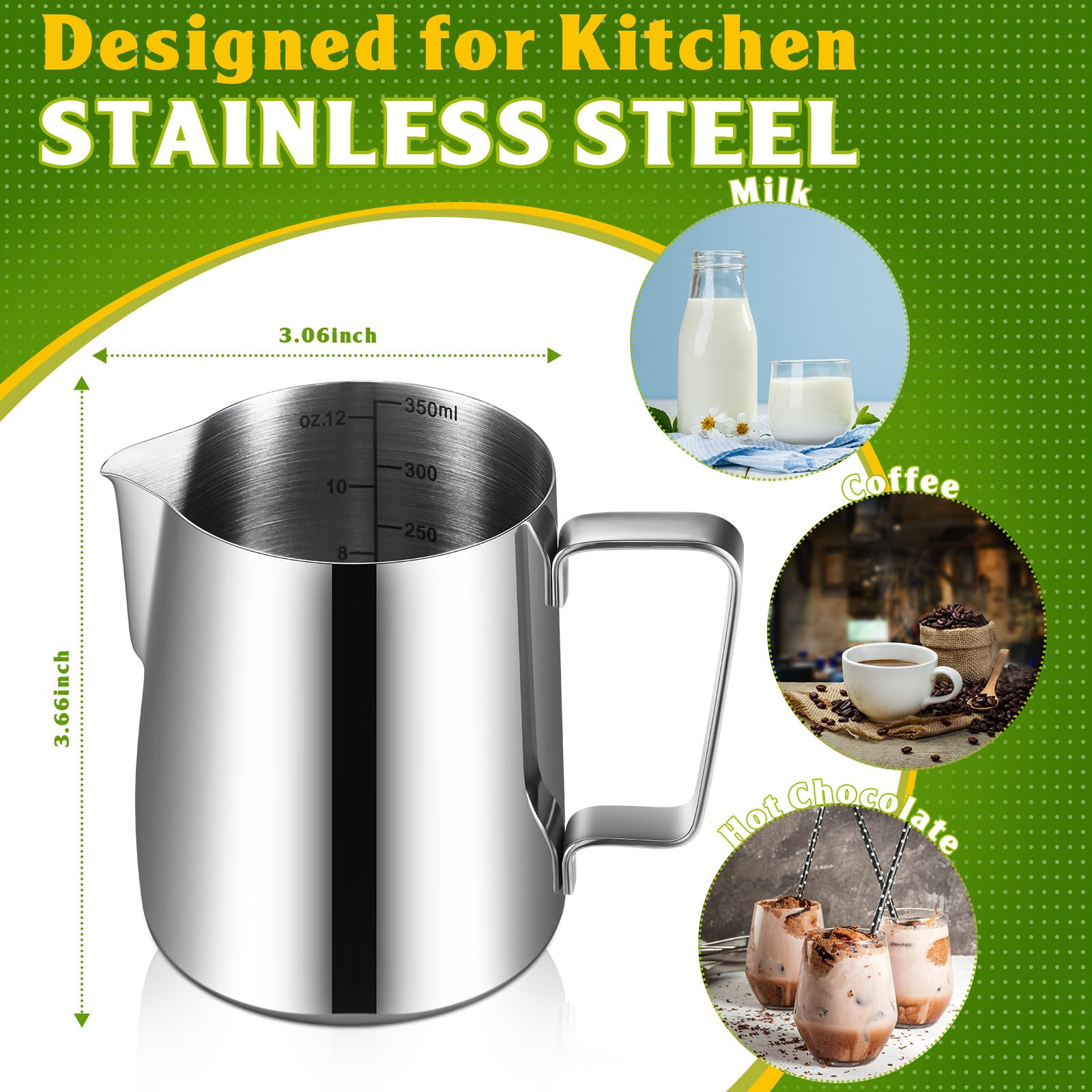Dandat espresso steaming pitcher in stainless for durable daily use