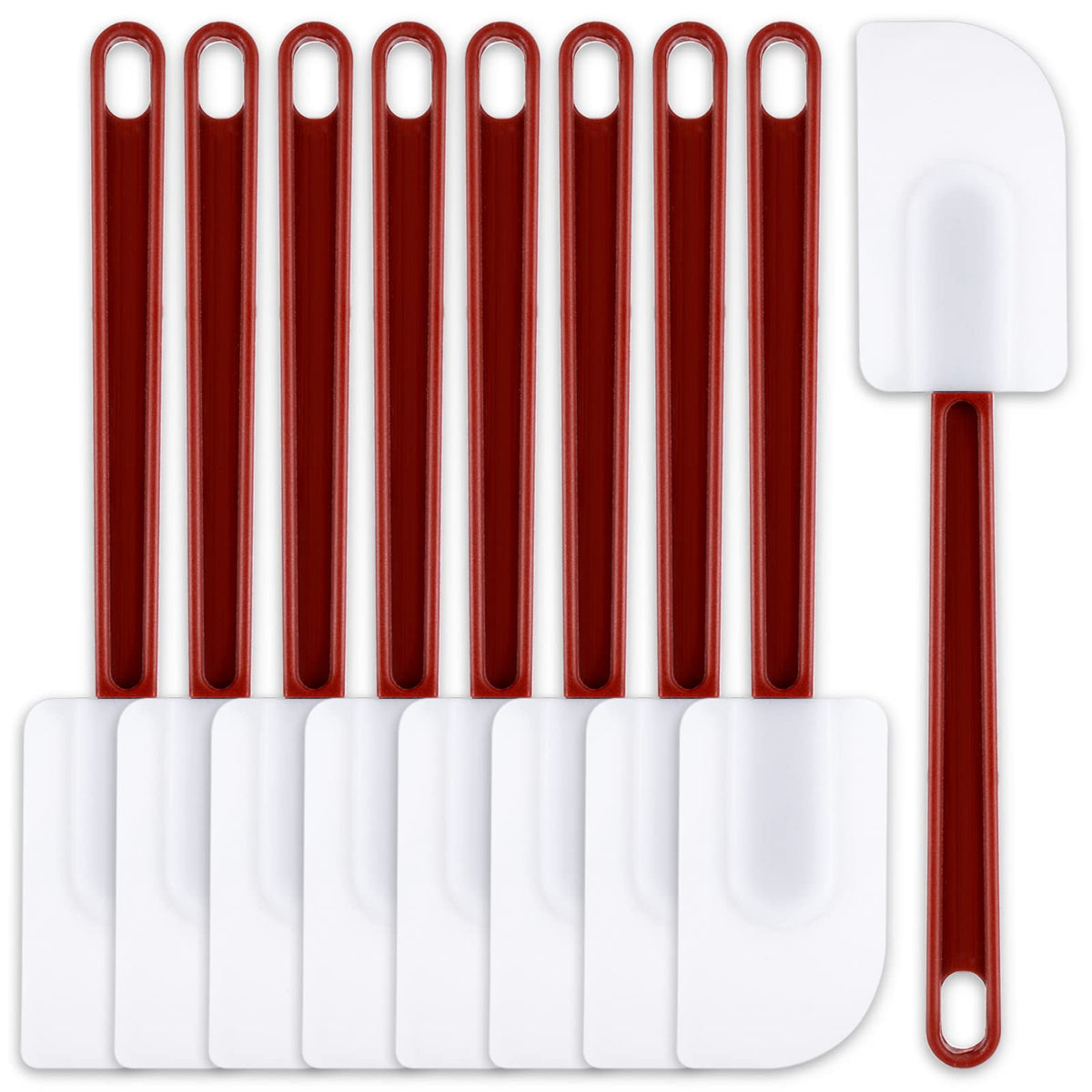 Dandat silicone spatula with deep red head, 10-inch, heat resistant for high-heat cooking.